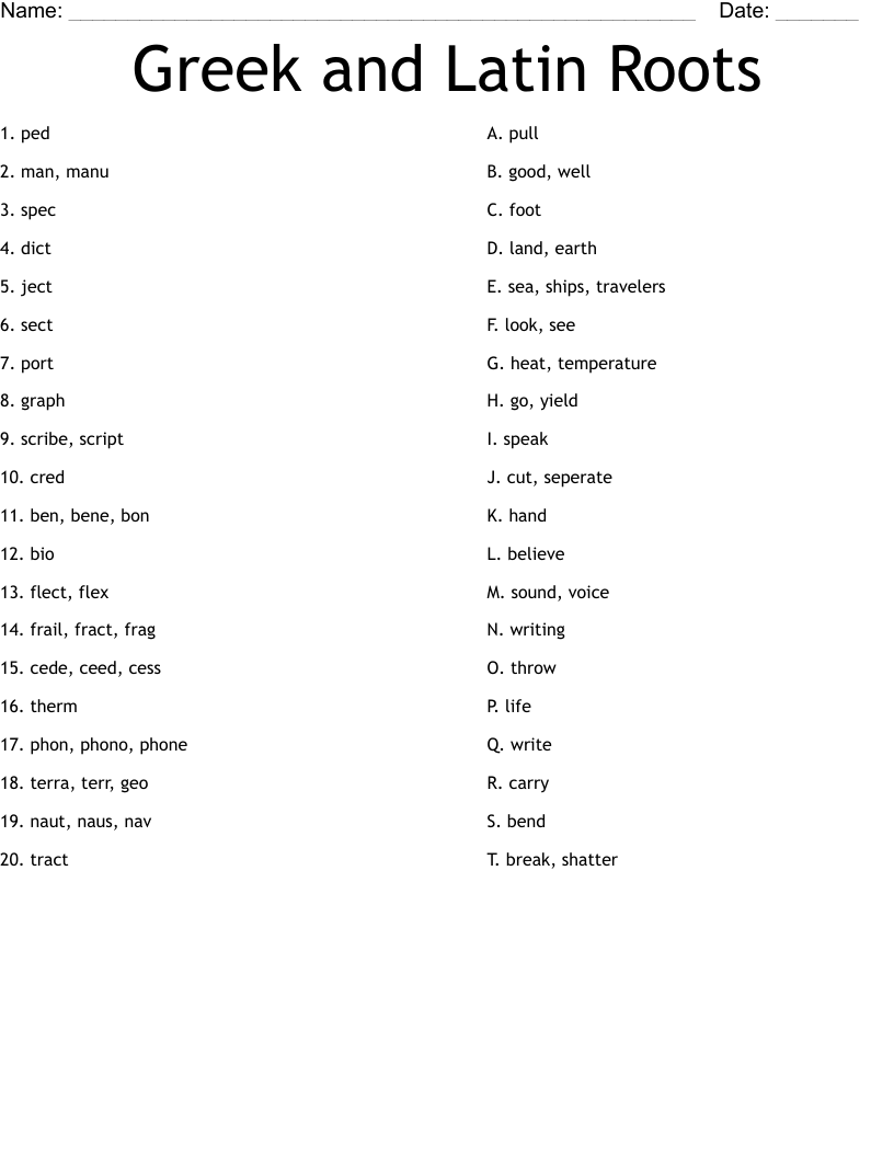 Word Roots Worksheet