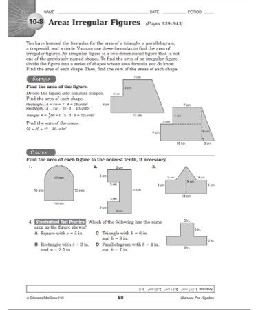 Irregular Shapes Area Worksheet for Math Students