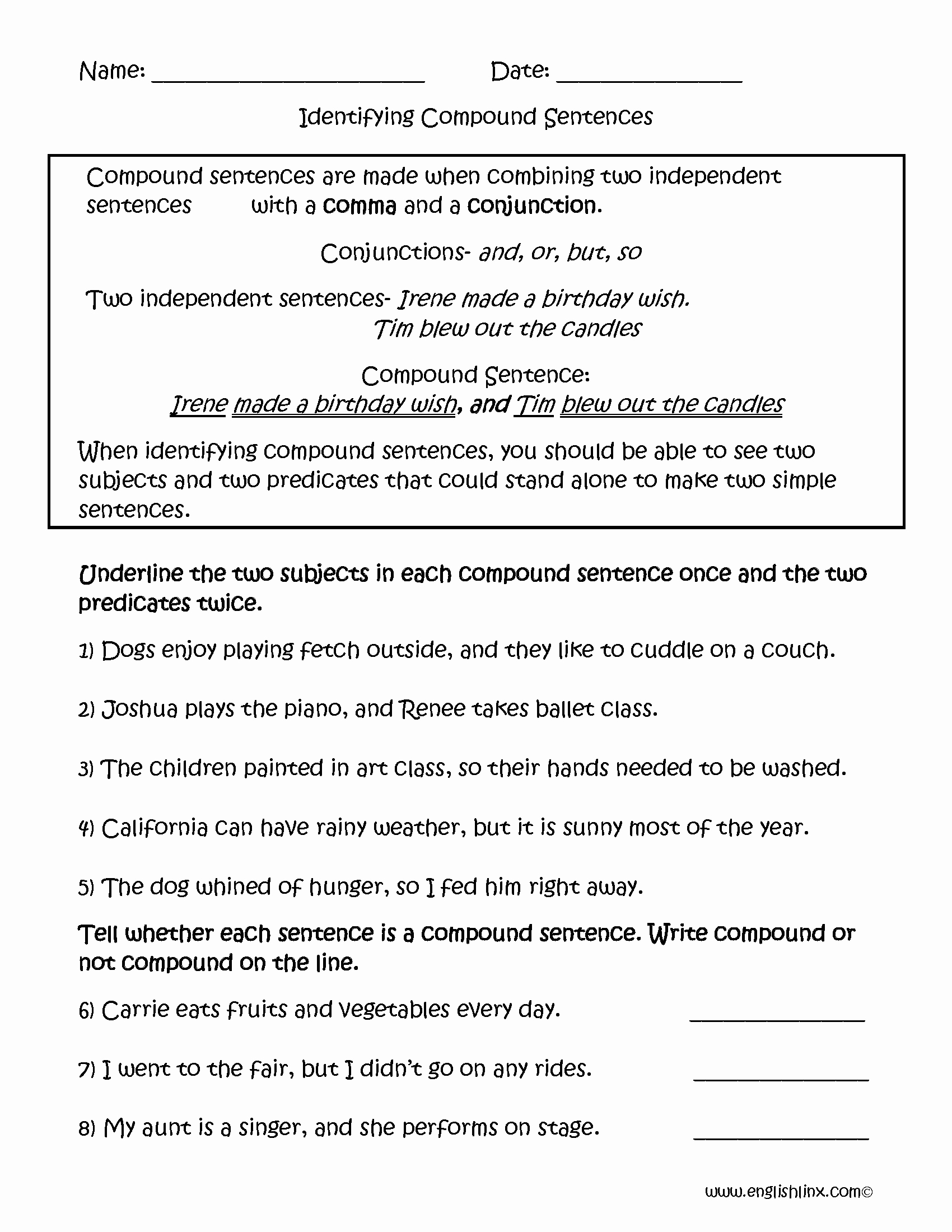 Compound Sentences Worksheet Made Easy