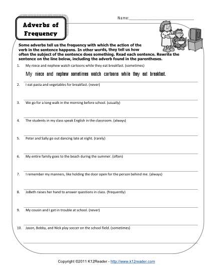 Adverbs of Frequency Worksheet for English Learners