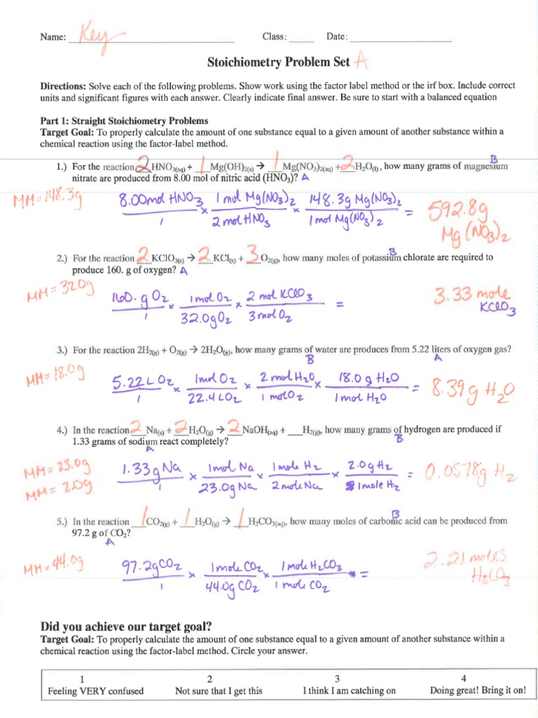 Worksheet For Basic Stoichiometry Answers