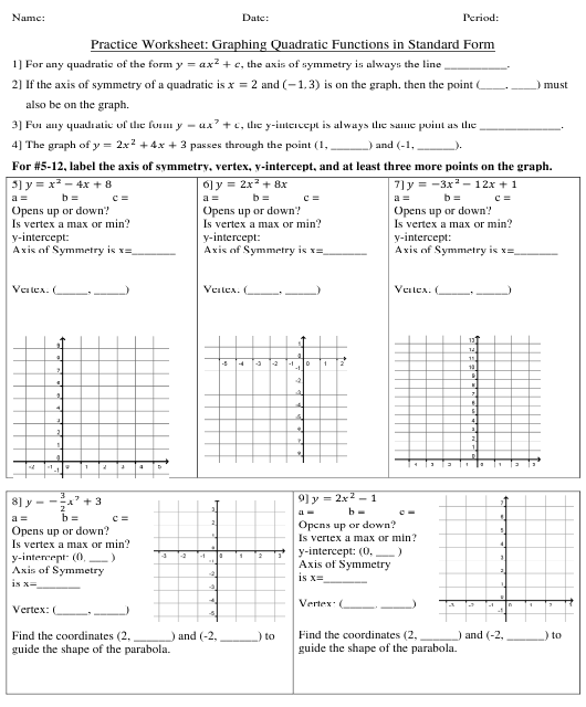 Graphing Quadratics from Standard Form Worksheet Solutions