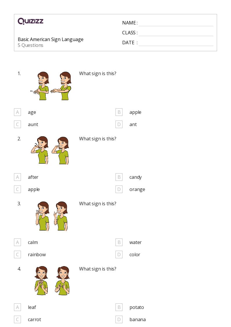 ASL Worksheet for Learning Sign Language