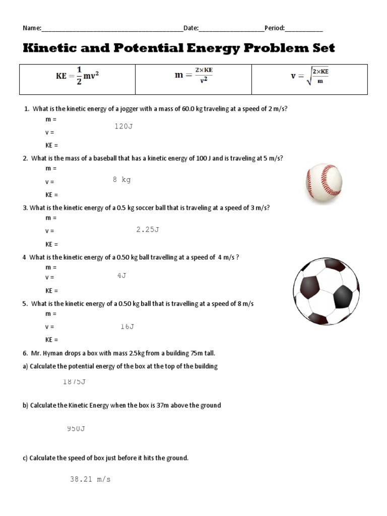 Worksheet Kinetic Potential Energy 2 Answers Potential Energy