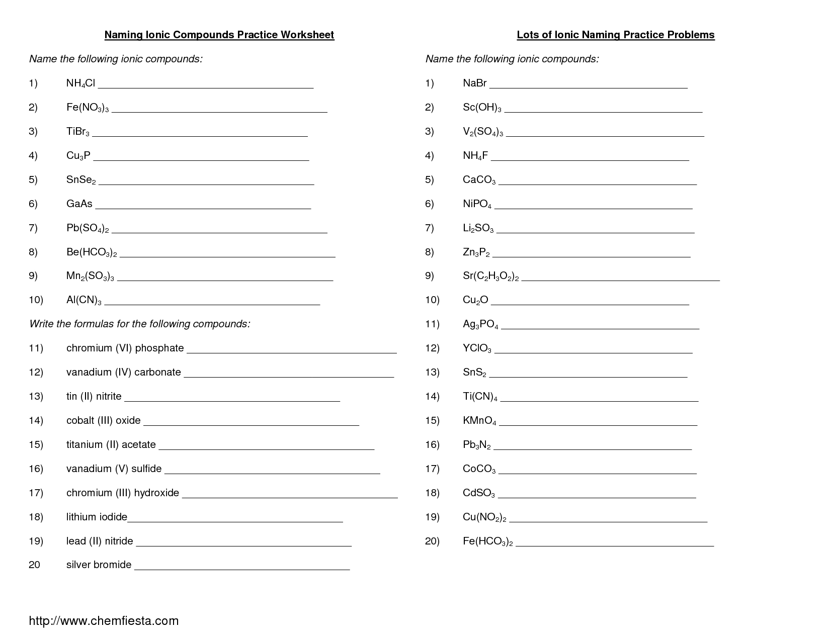 Molecular Compound Naming Worksheet Answers