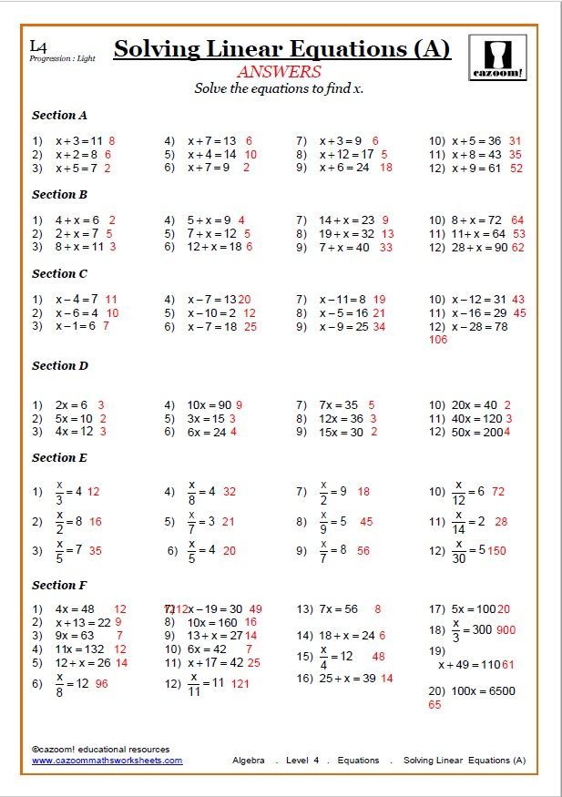 Math Worksheet Solutions for Students