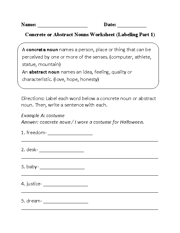 Worksheet On Concrete And Abstract Nouns