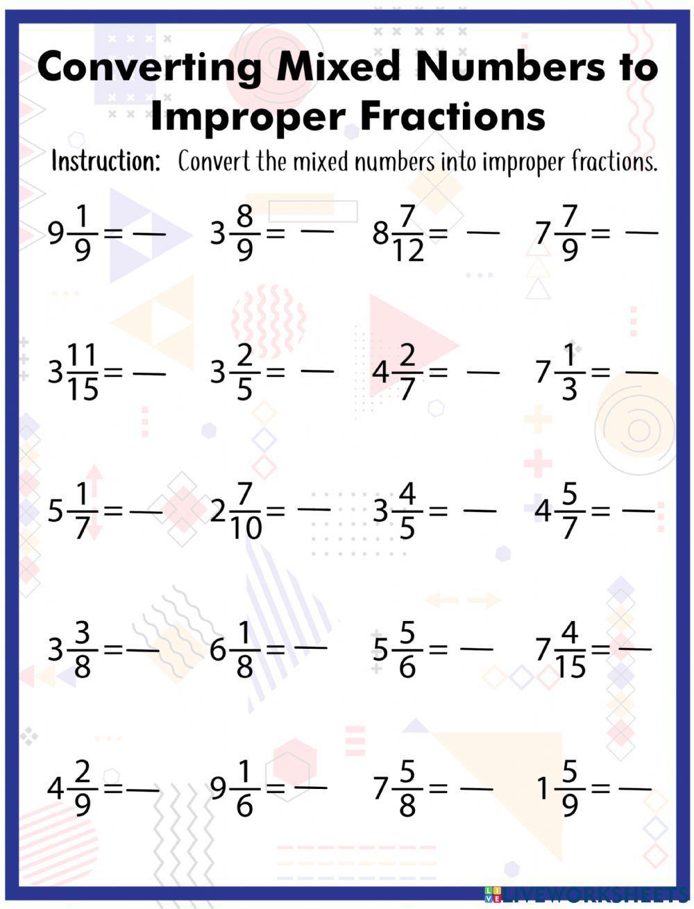 Improper Fractions Worksheet for Math Success