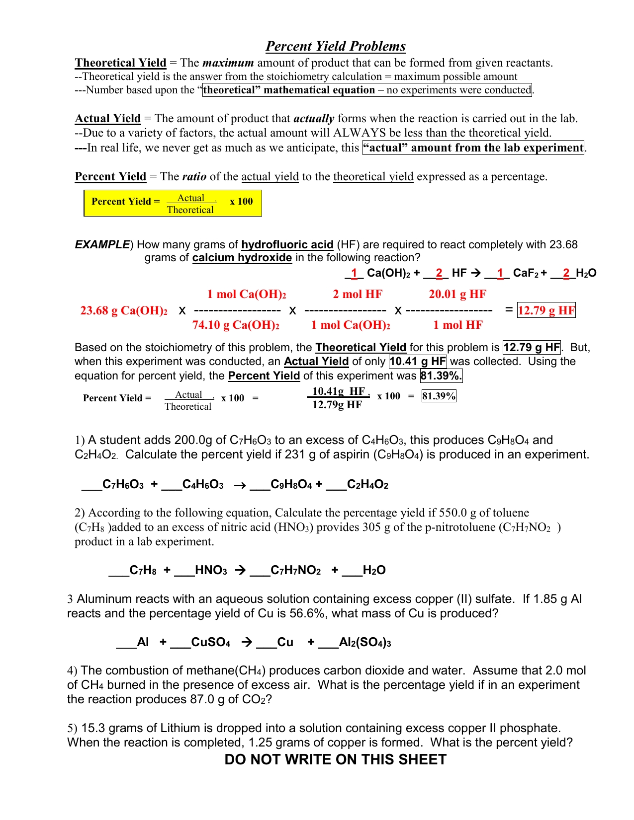 5 Tips to Master Worksheet Percent Yield