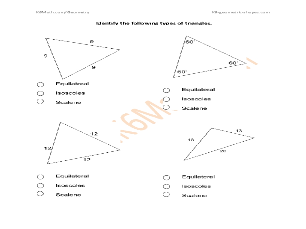 Types of Triangles Worksheet for Students