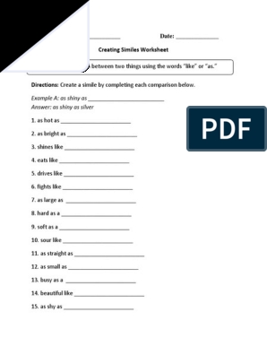 Similes Worksheets for Creative Learning