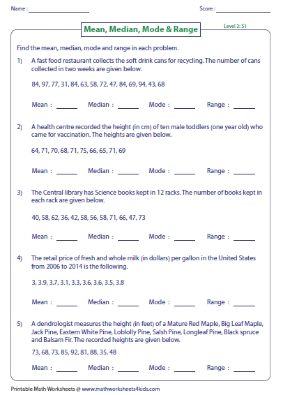 Worksheets Mean Median Mode Range