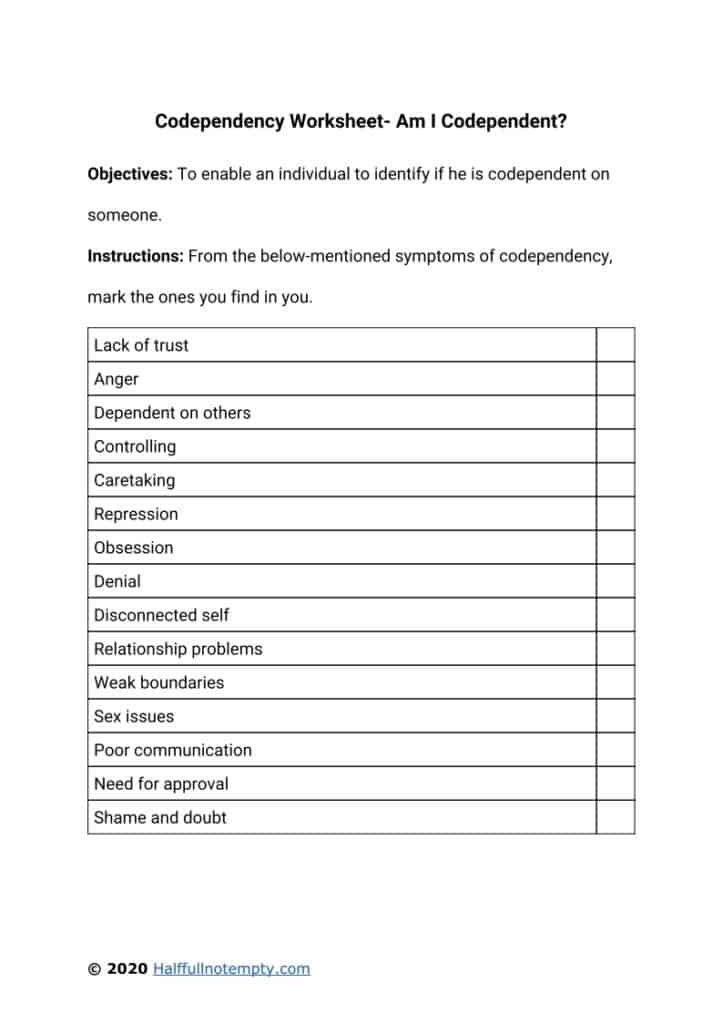 Worksheets On Codependency