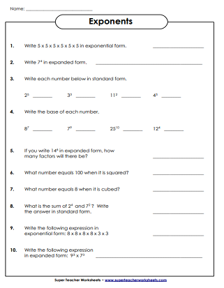 7 Essential Worksheets on Exponents