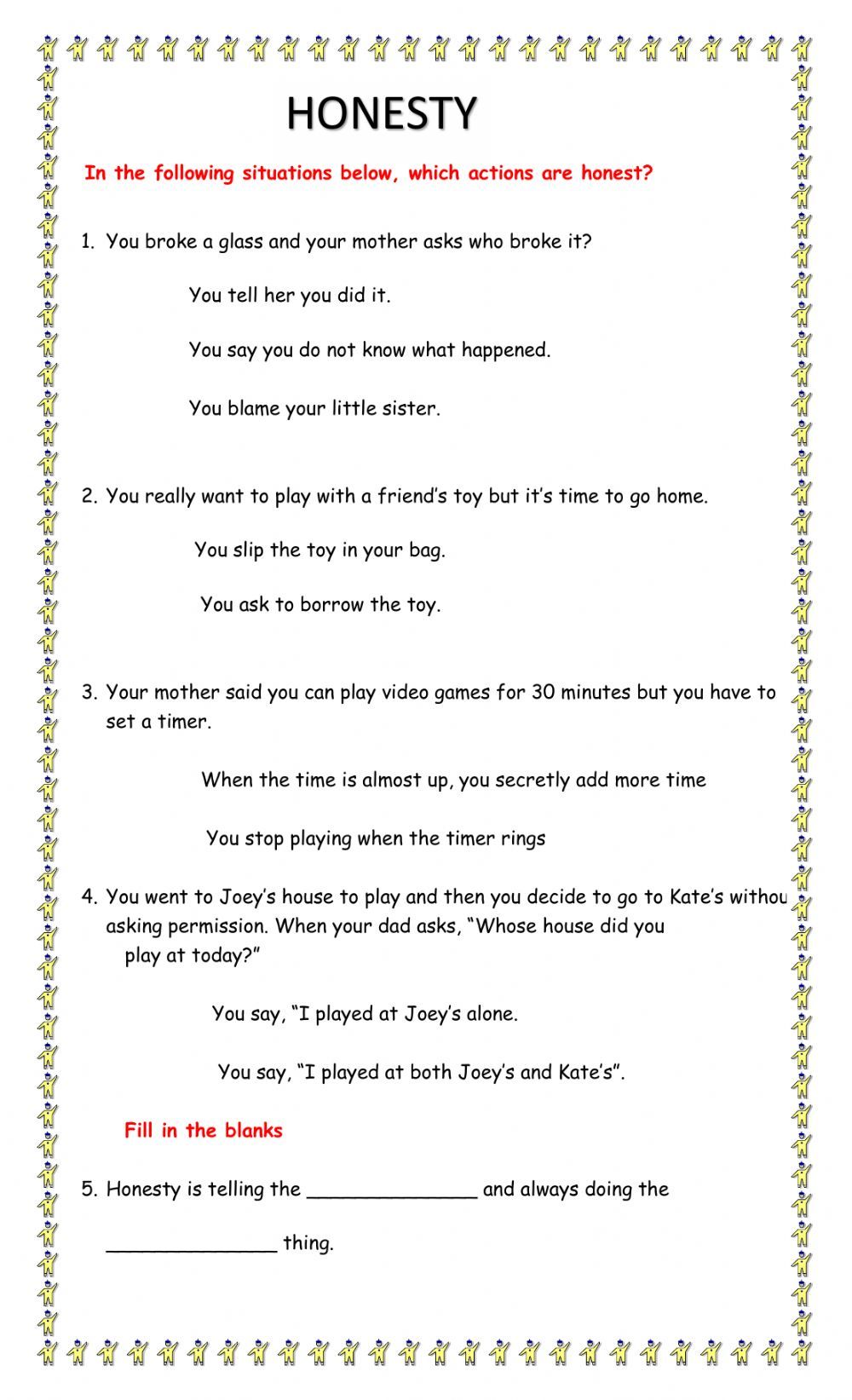 7 Ways to Teach Honesty with Worksheets