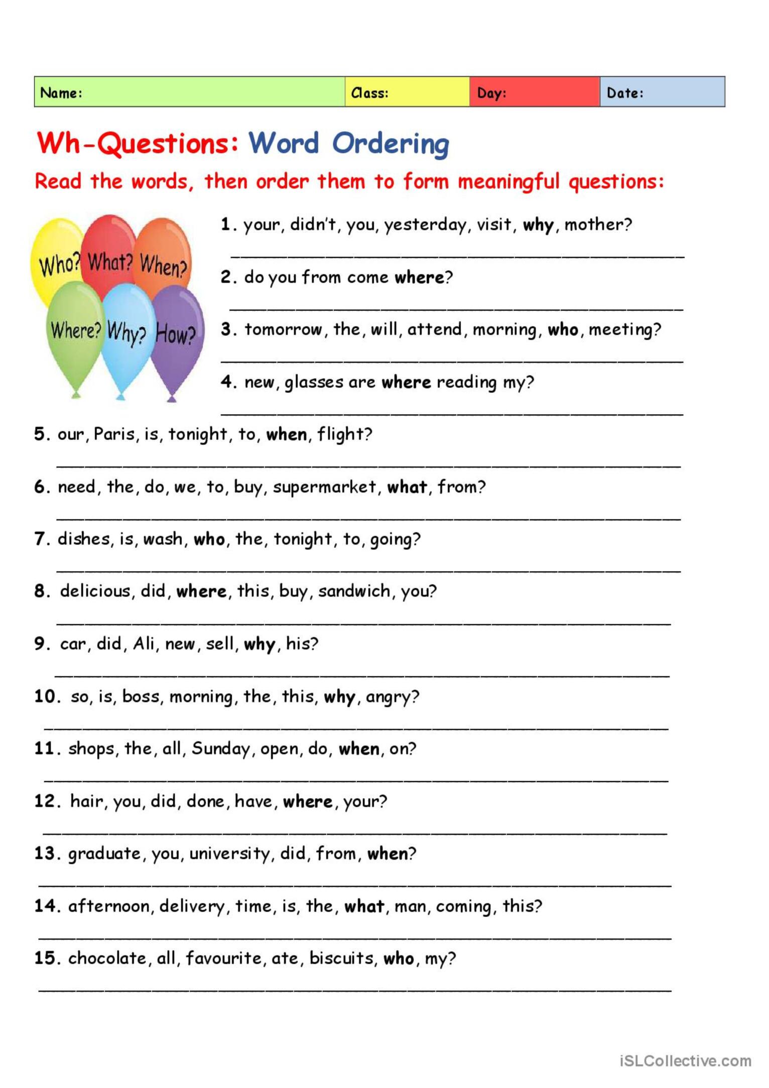 7 Ways to Master Wh Questions with Worksheets