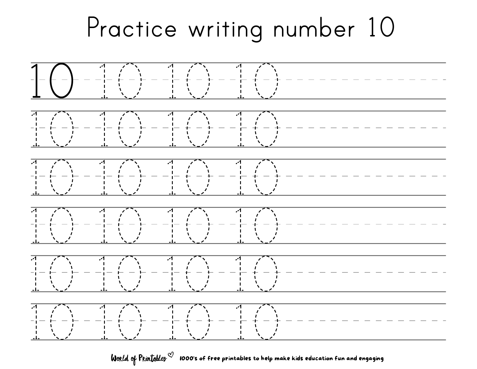 Write Numbers 1-10 Worksheet for Kids Learning Fun