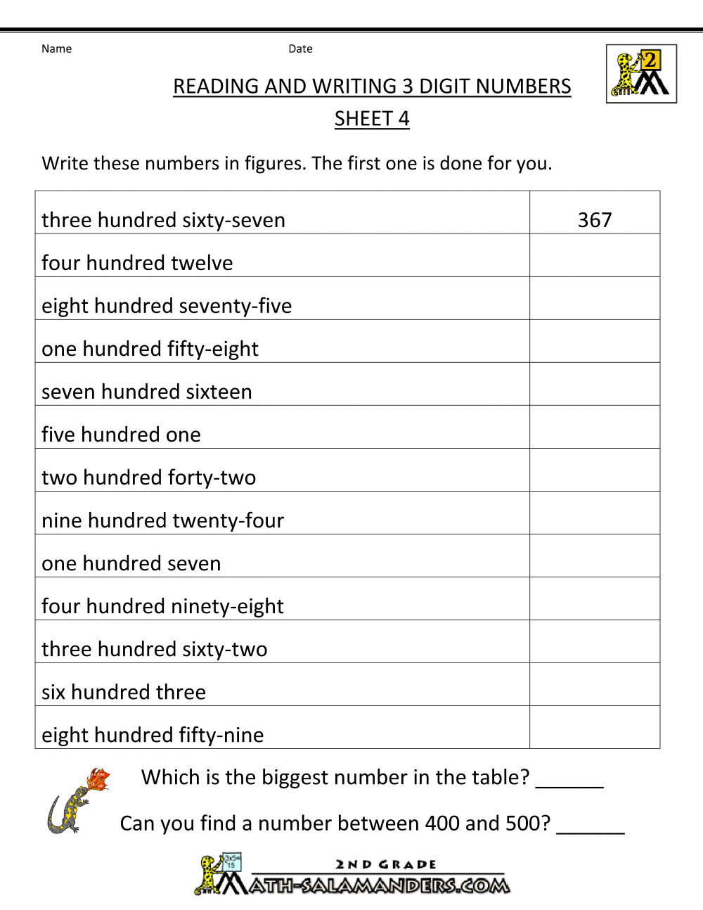 Write Words in Numbers Worksheet for Kids