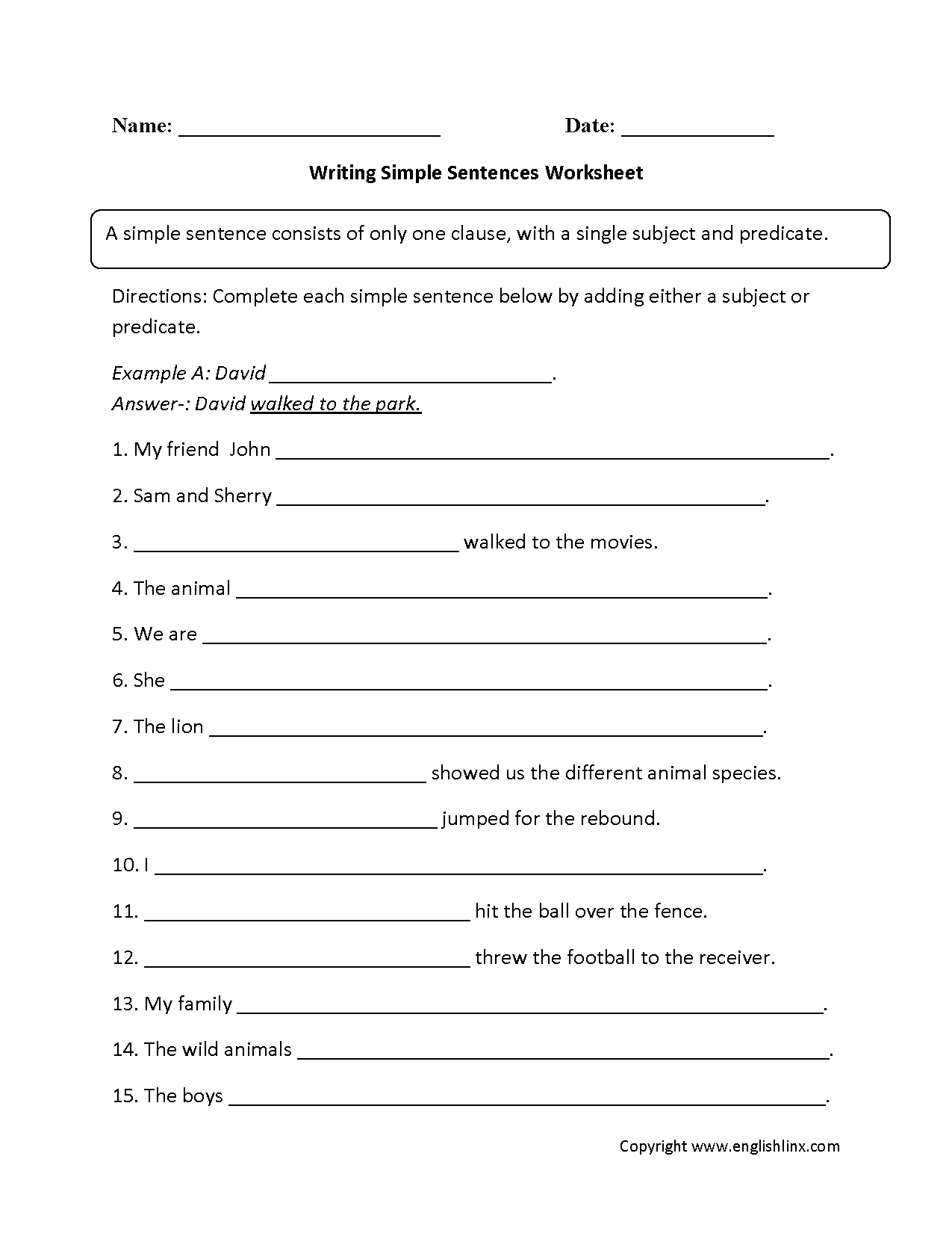 Write Effective Sentences Worksheet