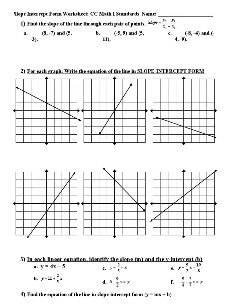 Y Intercept Worksheet Pdf