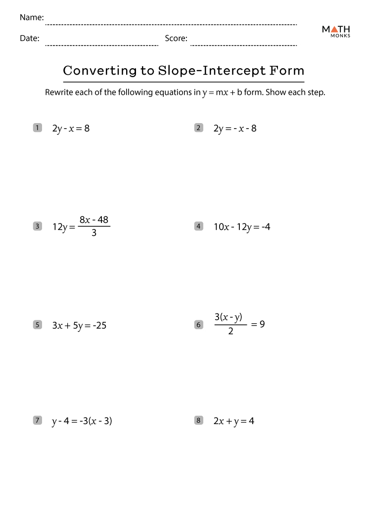 Y Intercept Worksheet